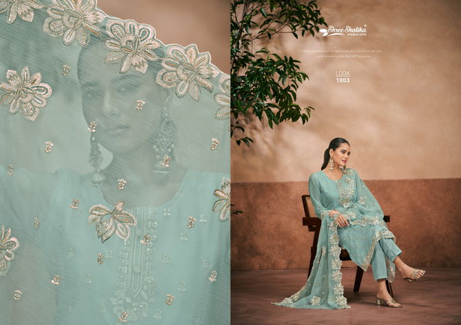 Ruhani By shree Shalika Organza Chiffon Embroidery Dress Material Suppliers In India